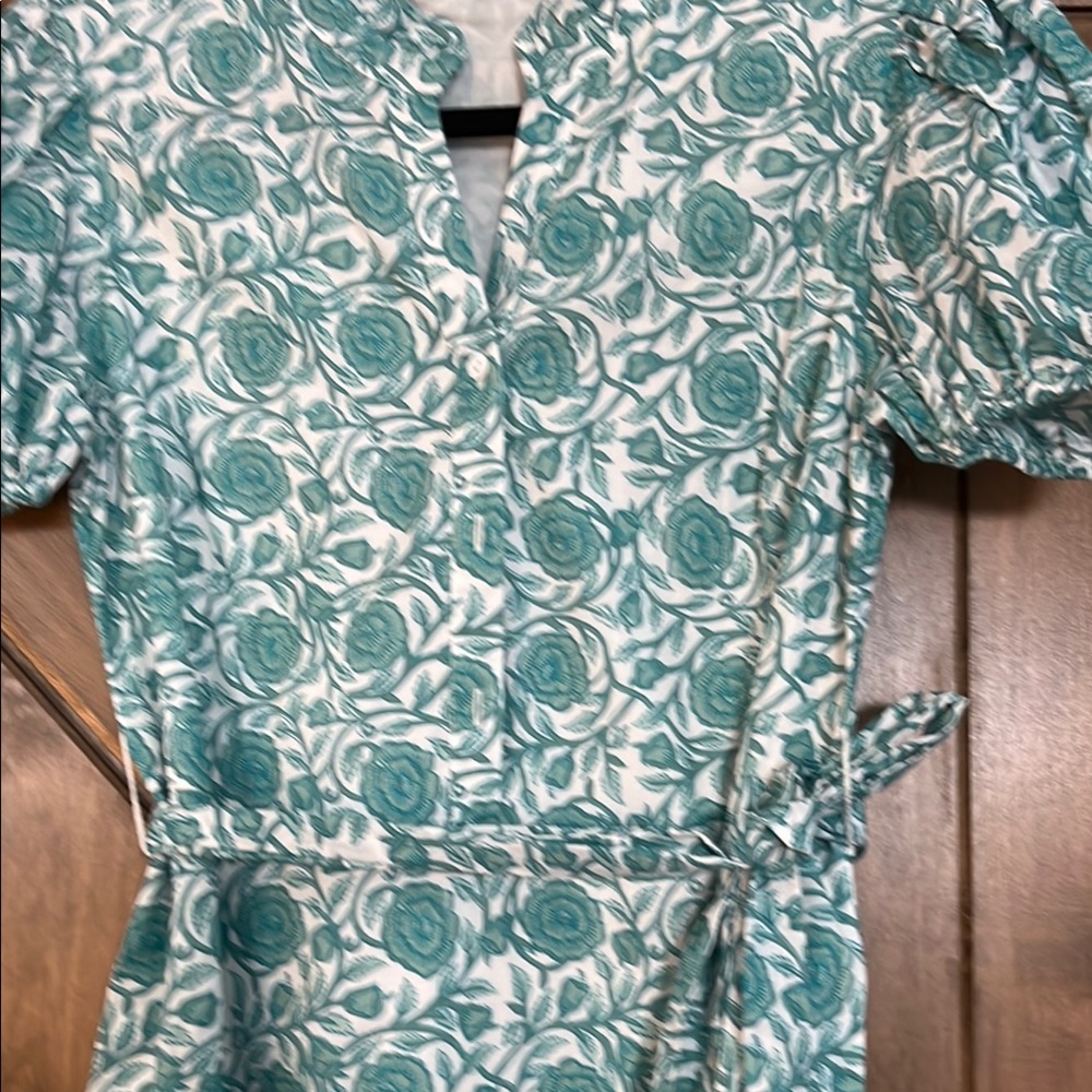 CELINA MOON Teal and White Patterned Midi Dress - Picture 4 of 9